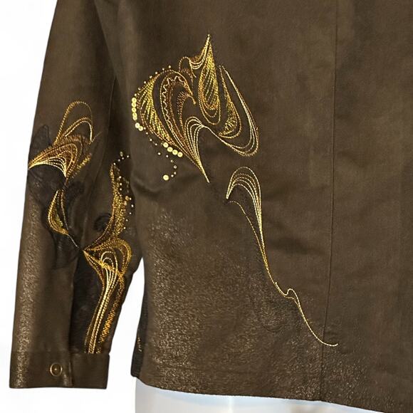 Chico’s Brown Embroidered Sequined Shirt Jacket XL Western Button Up Long Sleeve - Picture 5 of 9